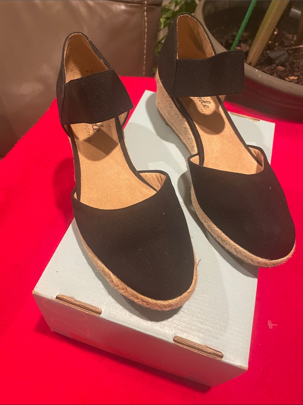 Life Stride Black Espadrille Wedge Sandals with Ankle Strap